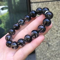 natural black rutilated quartz crystal clear round beads bracelet 12 8mm women men rare brazil jewelry aaaaaa
