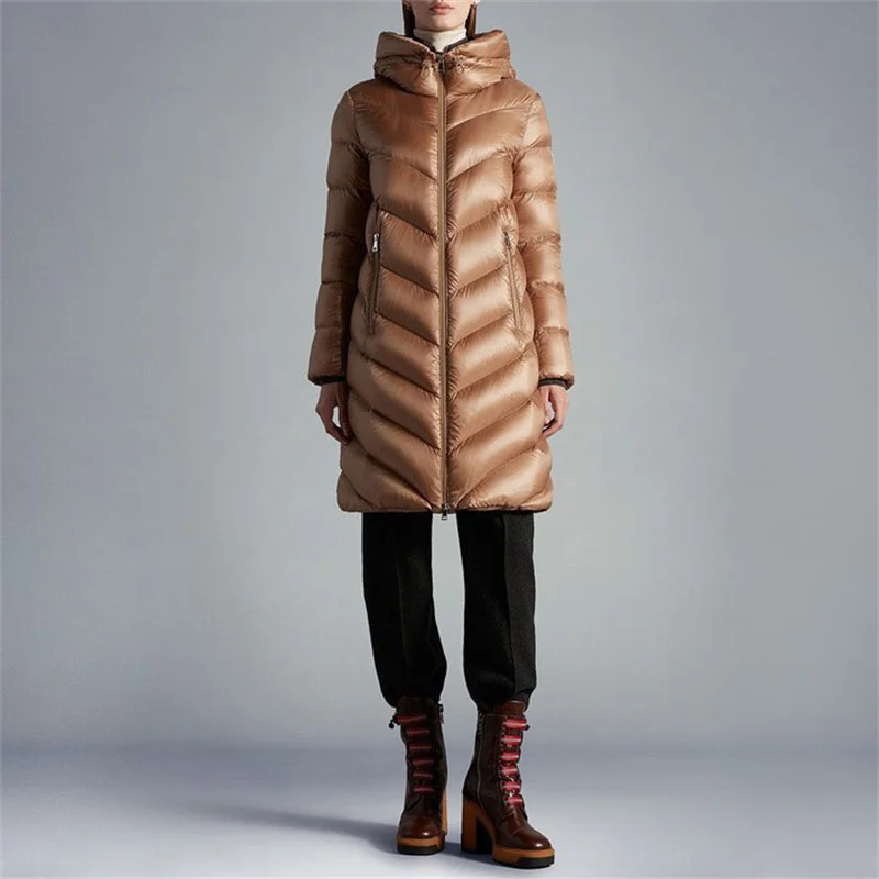 

Women's winter down jacket 2023 New Korean Fashion Hood mid length puffer jacket y2k Woman clothing Goose down filled warm coat