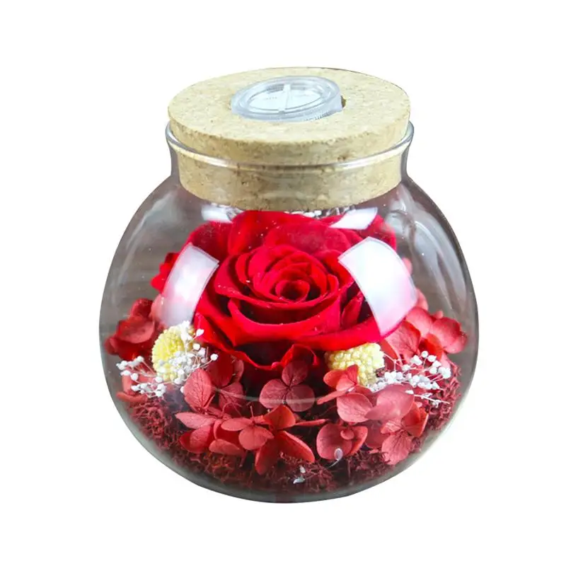 

1pc Christmas Gift Eternal Fresh Flower Glow Wishing Bottle Glass Shade for Friends Lover (Red)