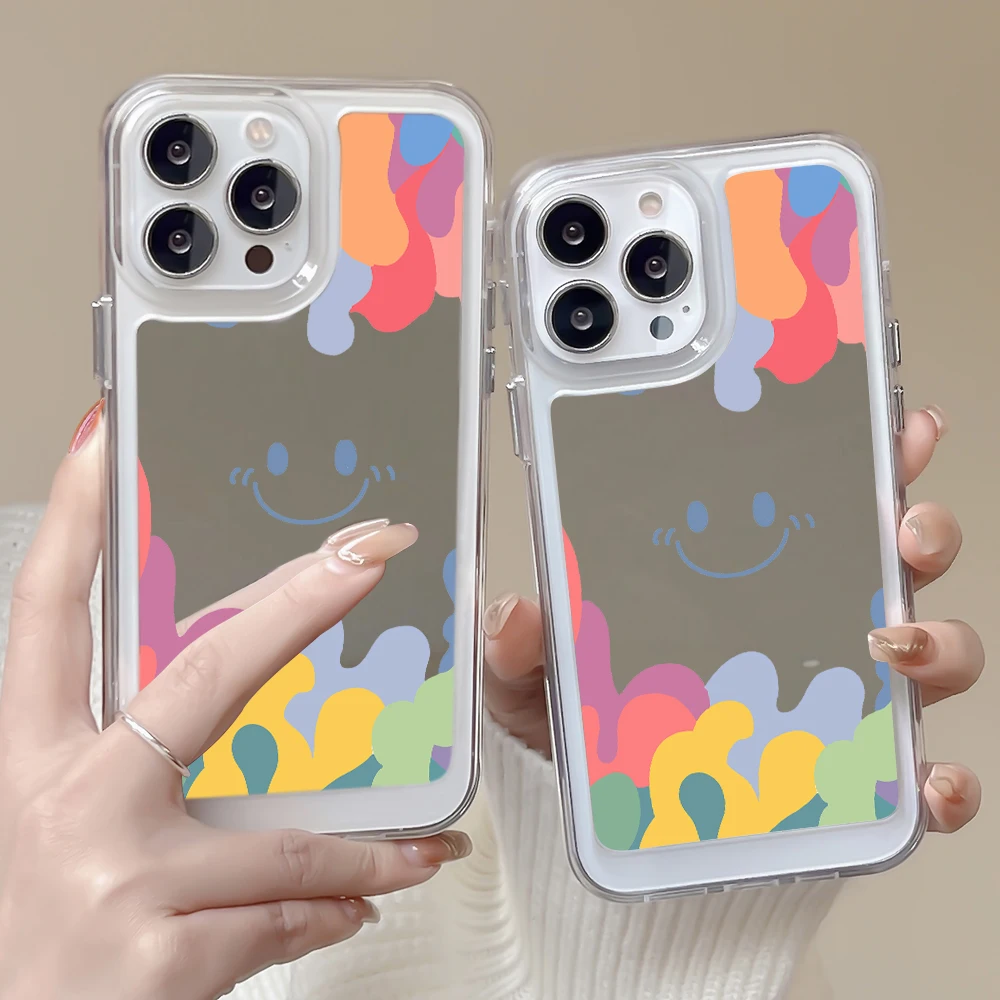 

Mirror Transparent Case for IPhone 14 Plus 13Pro 12Pro 11 Pro Max Acrylic Cover for IPhone 13 12 11 Smiling Face Graffiti Fundas