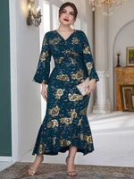 toleen plus size women chic and elegant dress 2022 summer long sleeve oversize luxury clothing with floral printing large outfit