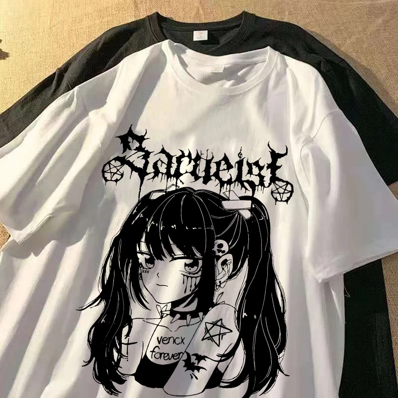 

Weibliche Kleidung Sommer Harajuku Anime Frauen T Shirt Lose Übergroßen Grafik Top für Cartoon T-shirt für Japanische Streetwear