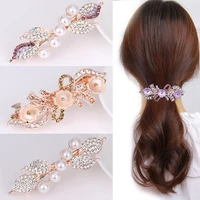 korean style crystal spring clip rhinestone floral hair clip fashion pearl hairpin girl wedding barrette for women hair jewelry