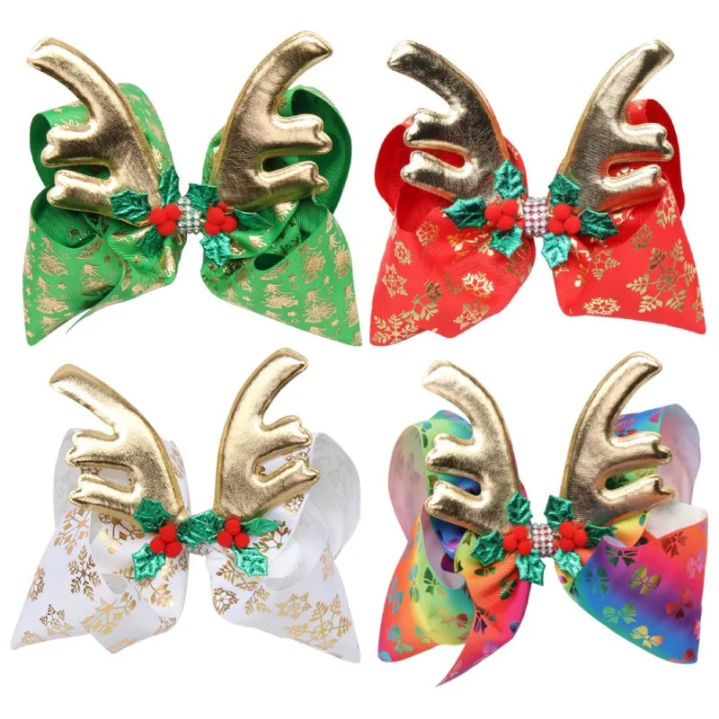 

Christmas Jojo Siwa Bow Hairpins For Baby Girls Glitter Antler Hair Clip Handmade Barrettes Child Headwear Kids Hair Accessories