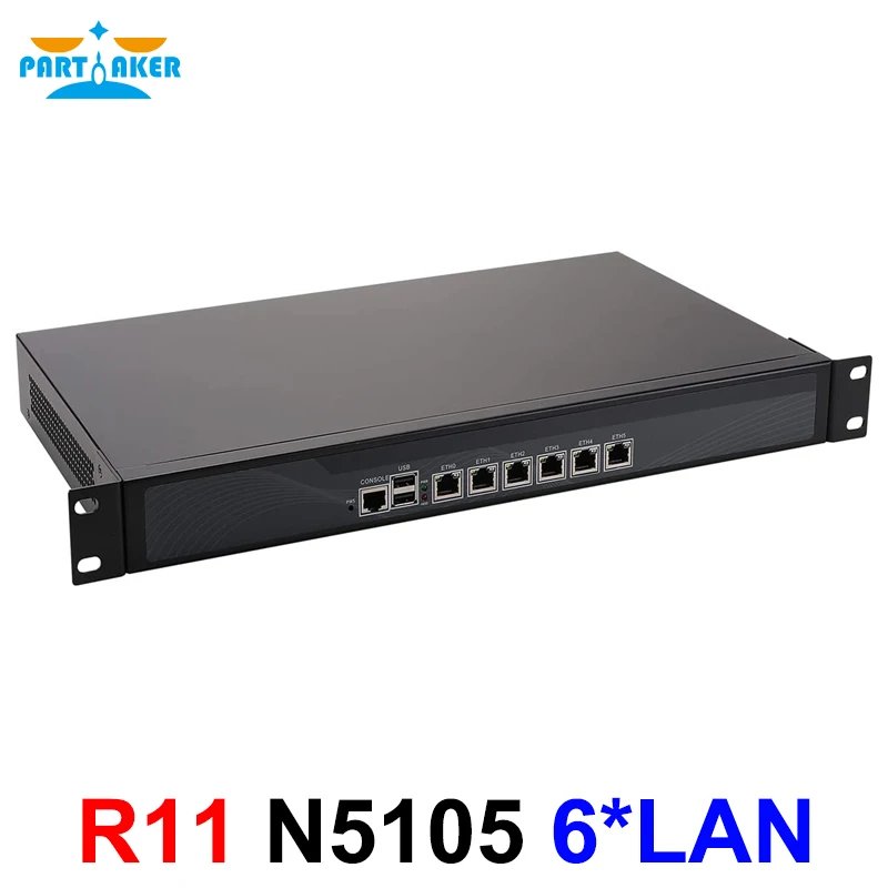 Partaker pfSense 1U Брандмауэр Intel Celeron N5105 Маршрутизатор 6x i225-V B3 2.5G LAN 2xDDR4 Мини-ПК 2xUSB VGA COM