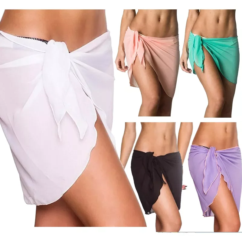 

Wrap Skirt Women Sexy Bikini Cover Up Chiffon Short Sarong Holiday Beach Dress Swimwear Mini Sarongs Summer Bathing Suit