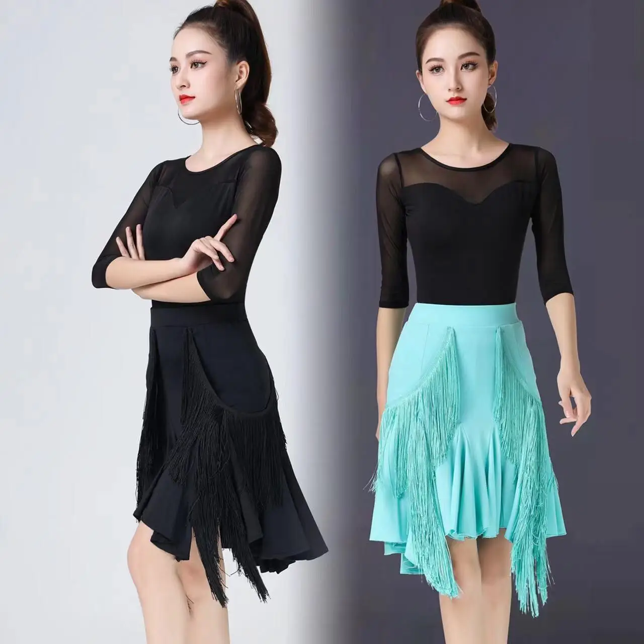 Женская юбка-годе для латиноамериканских танцев длинное платье с бахромой