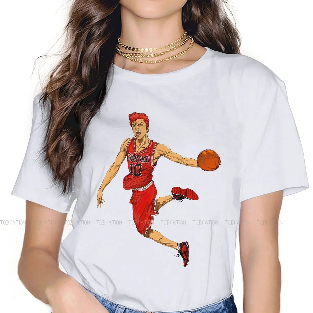 

Hanamichi Sakuragi футболка с круглым воротником Slamdunk Sakuragi Hanamichi, базовая футболка из чистого хлопка, женская мода, горячая Распродажа