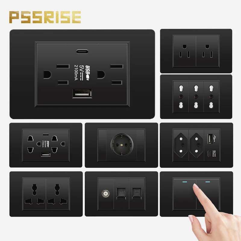 

PSSRISE Brazil Thai EU US Wall Socket with 5V 2.1A USB Type-c Charger Power Outlet PC Panel Light Switch TV TEL Computer Socket