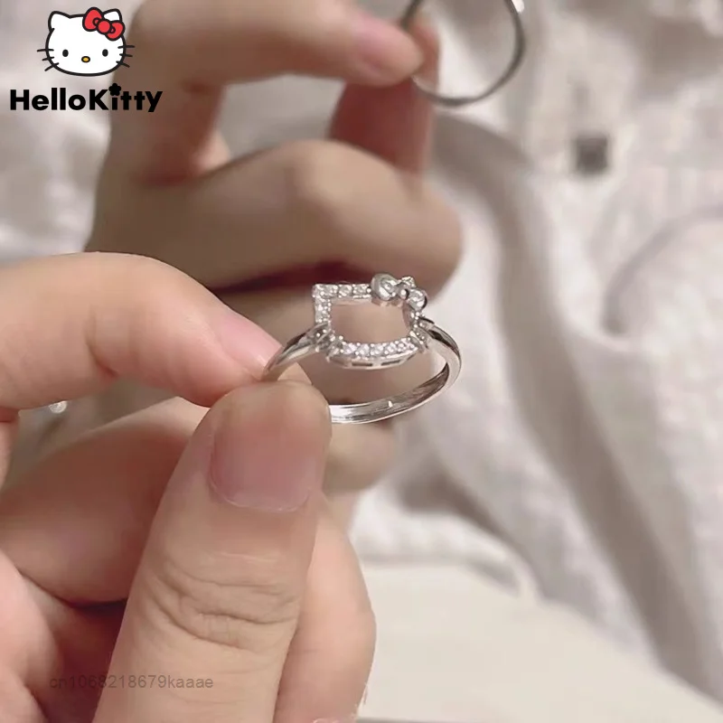 

Sanrio Hello Kitty S925 Sterling Silver Ring Cartoon Sister Ring Girlfriends Gift Luxury Jewelry Crystal Rings For Women Sweet