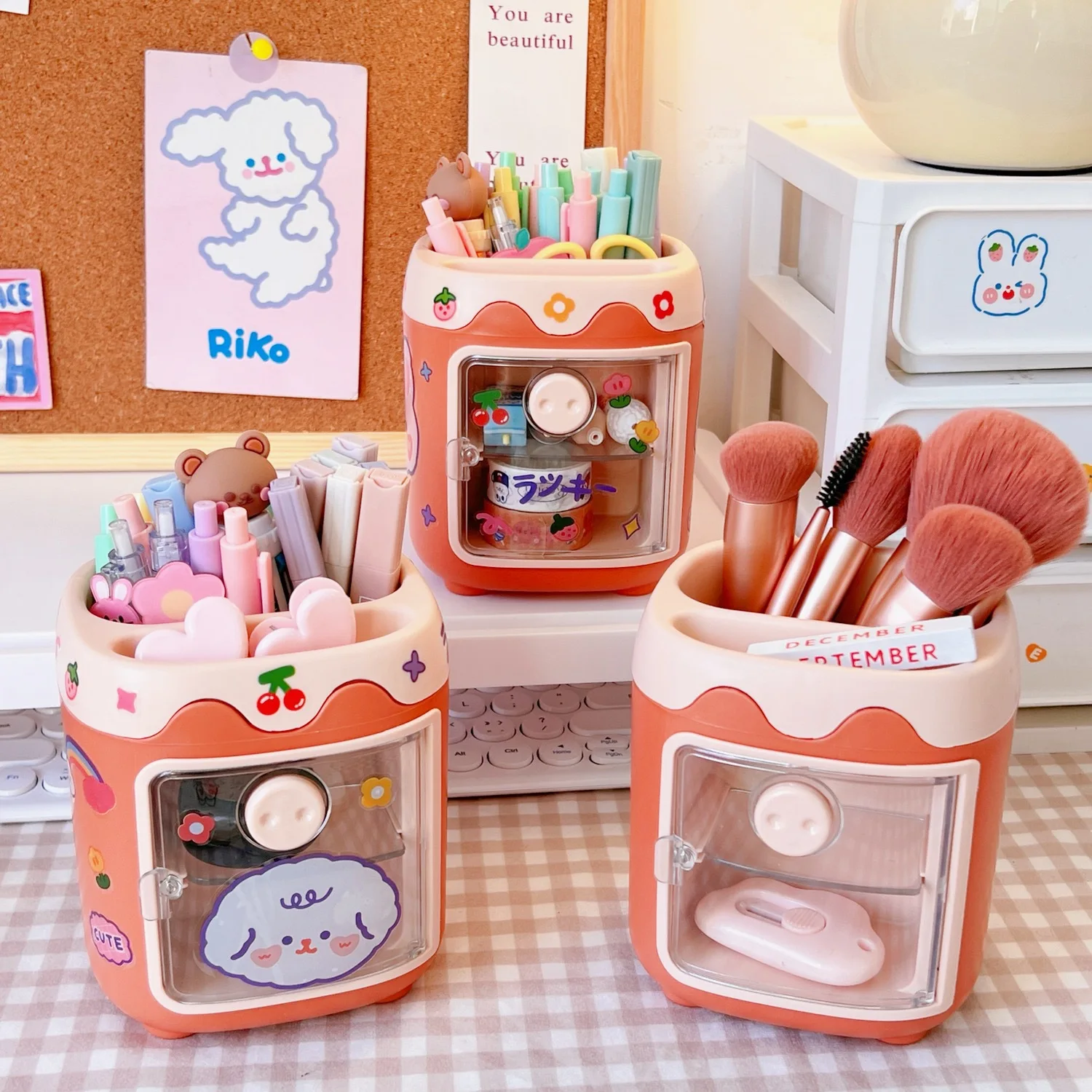 Pen Holder Girl Cartoon Lovely Creative Pig Snout Students Stationery Storage Box Office Drawer Pencil Vase Free Stickers