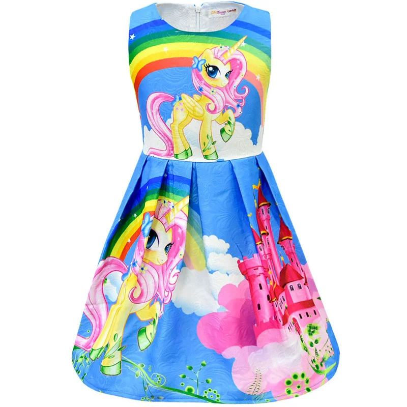 Летнее праздничное платье с единорогом для маленьких девочек бабочками школьное