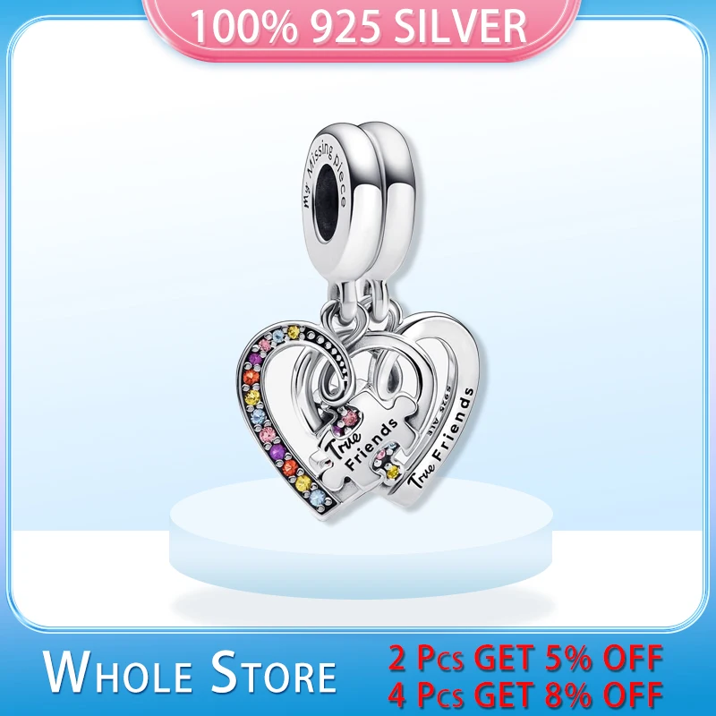 

Оригинальная Подлинная искусственная Серебряная головоломка с сердечками, раздельная дружба, Подвеска для женщин, браслет, безделушка, сде...