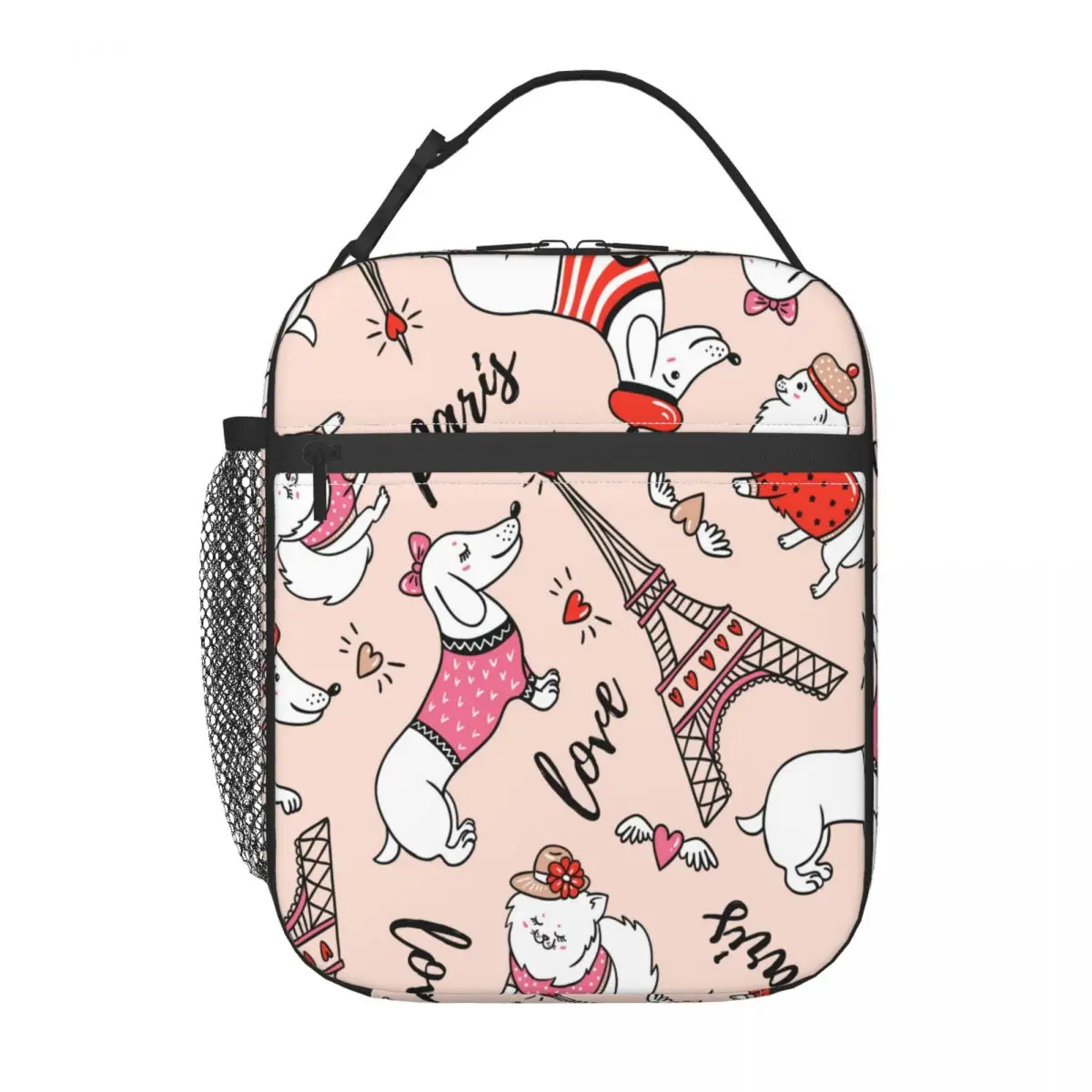 Lunch Bag Cute Parisian Dachshund And Eiffel Tower Thermal Insulated Tote Cooler Handbag Bento Dinner Container Food Storage Bag