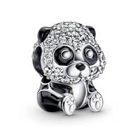 authentic 925 sterling silver moments cute panda with crystal charm bead fit pandora women bracelet necklace jewelry