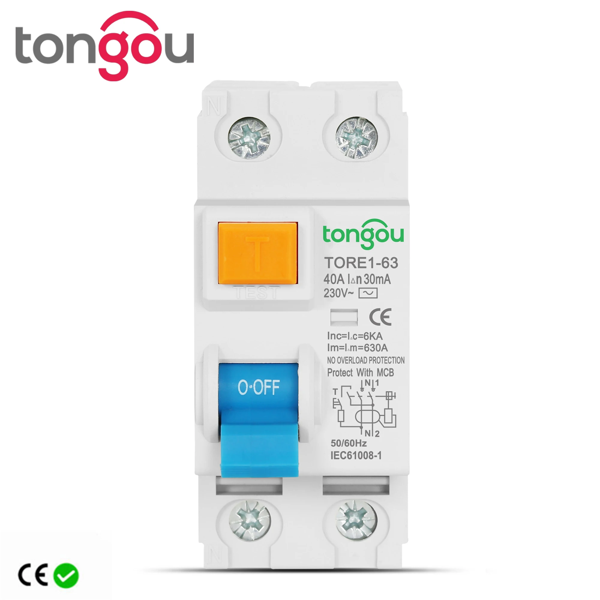 2P 16A 63A 10mA 30mA 100mA 6KA RCCB RCD 230V электромеханический выключатель остаточного тока