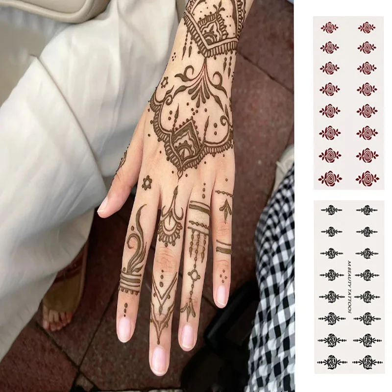 3D Lace Temporary Tattoo Stickers Semi-Permanent Lasting Waterproof Fake Tattoo Indian Tattoo Female Hand Back Decal
