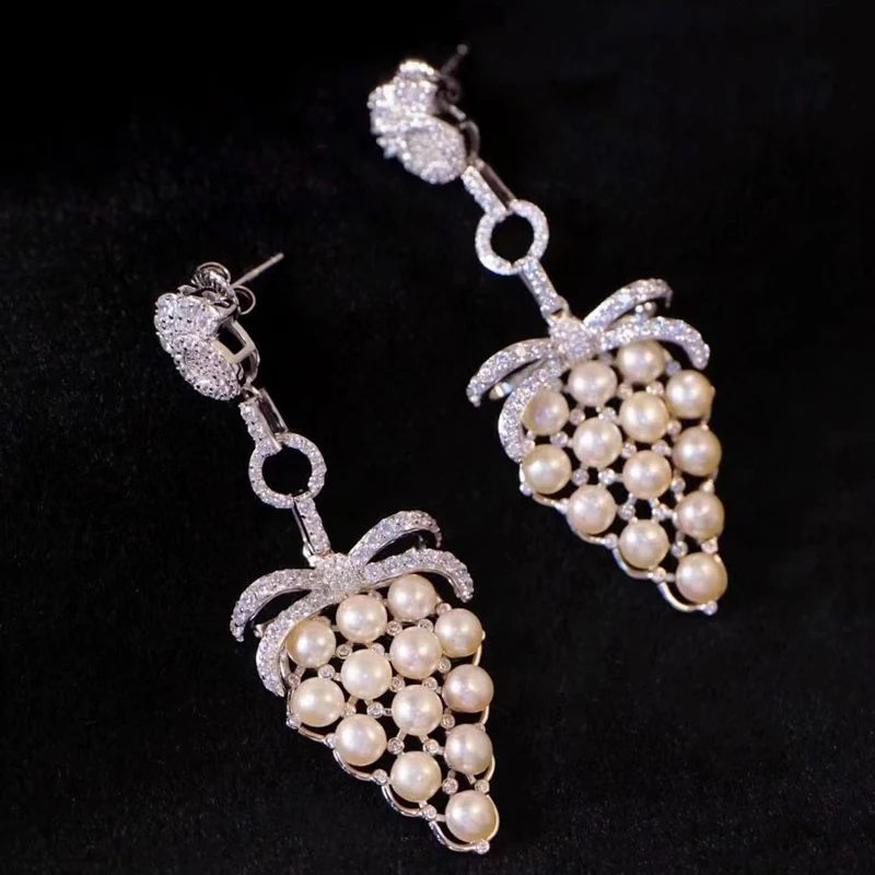 Серьги женские из серебра 925 пробы с натуральным пресноводным жемчугом и