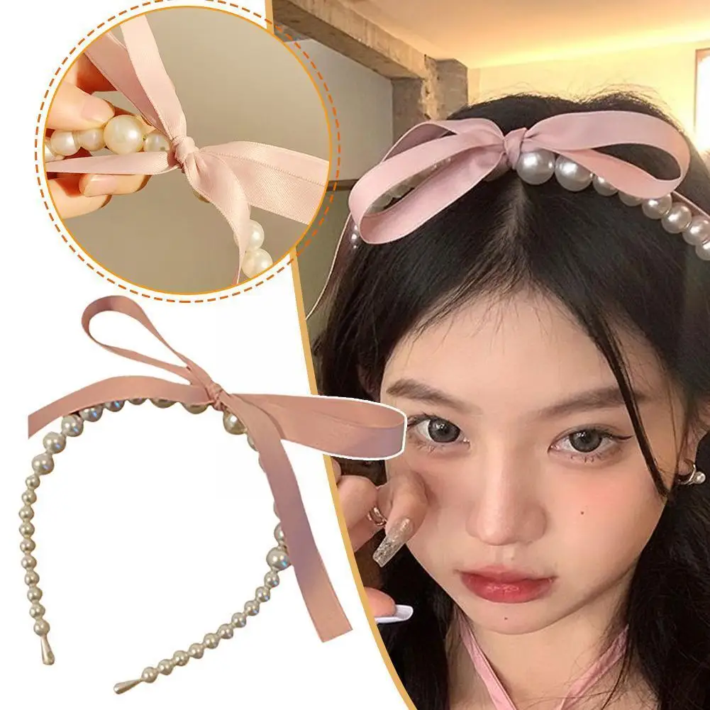

Fairy Headband Cute Pink Bow Streamer Headband Temperament Wholesale Accessories Hair Pressure Hair Clip Niche Headband W0K4