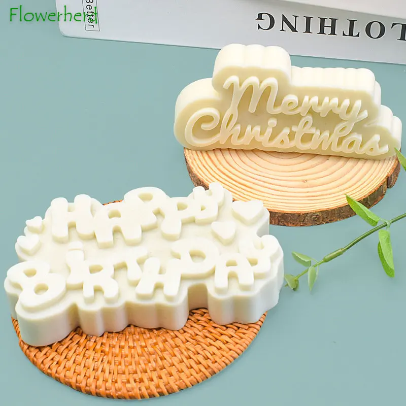 

Happy Birthday Merry Christmas Silicone Candle Mold Aromatherapy Candle Soap Plaster Ornament DIY Baking Flipping Sugar Supplies