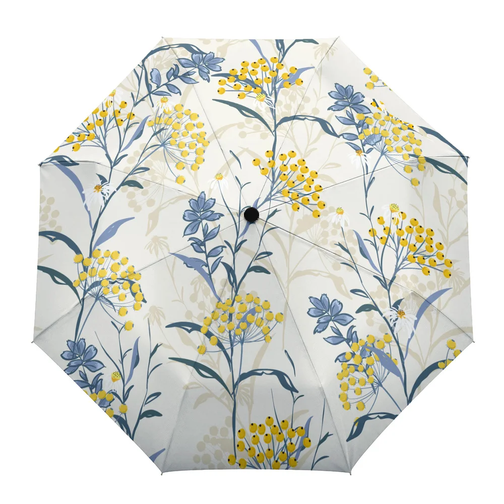 

Summer Leaves Texture Fully-automatic Umbrella for Outdoor Kids Adults Printed Umbrella Foldable Eight Strand Umbrella