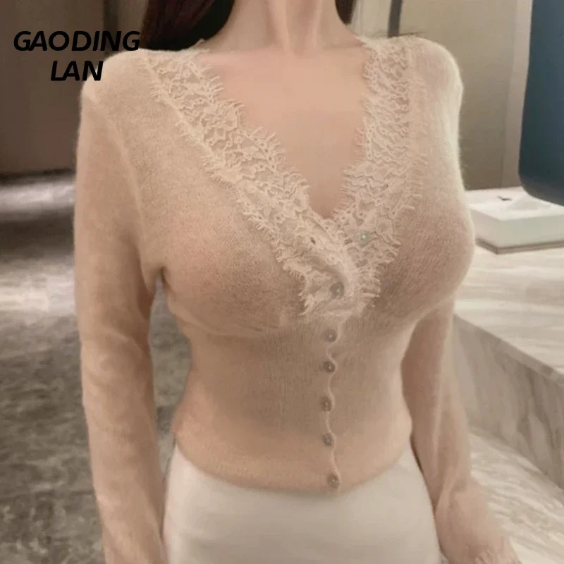 Женский трикотажный кардиган с длинным рукавом и V-образным вырезом