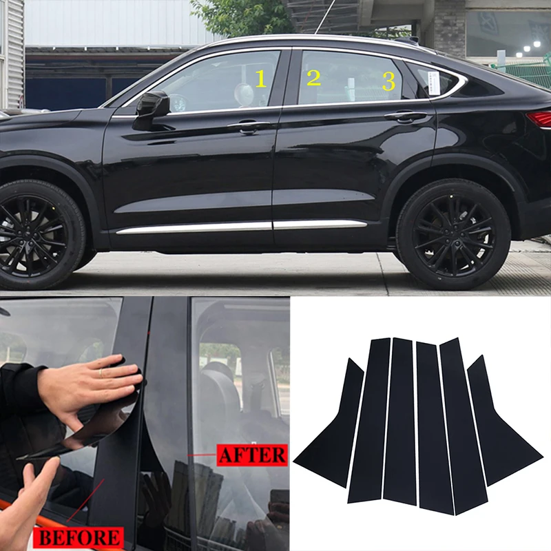 

For Geely Tugella Xingyue FY11 2019 2020 Black PC Car Door Window Middle Column Trim Decoration strip Protection Stickers