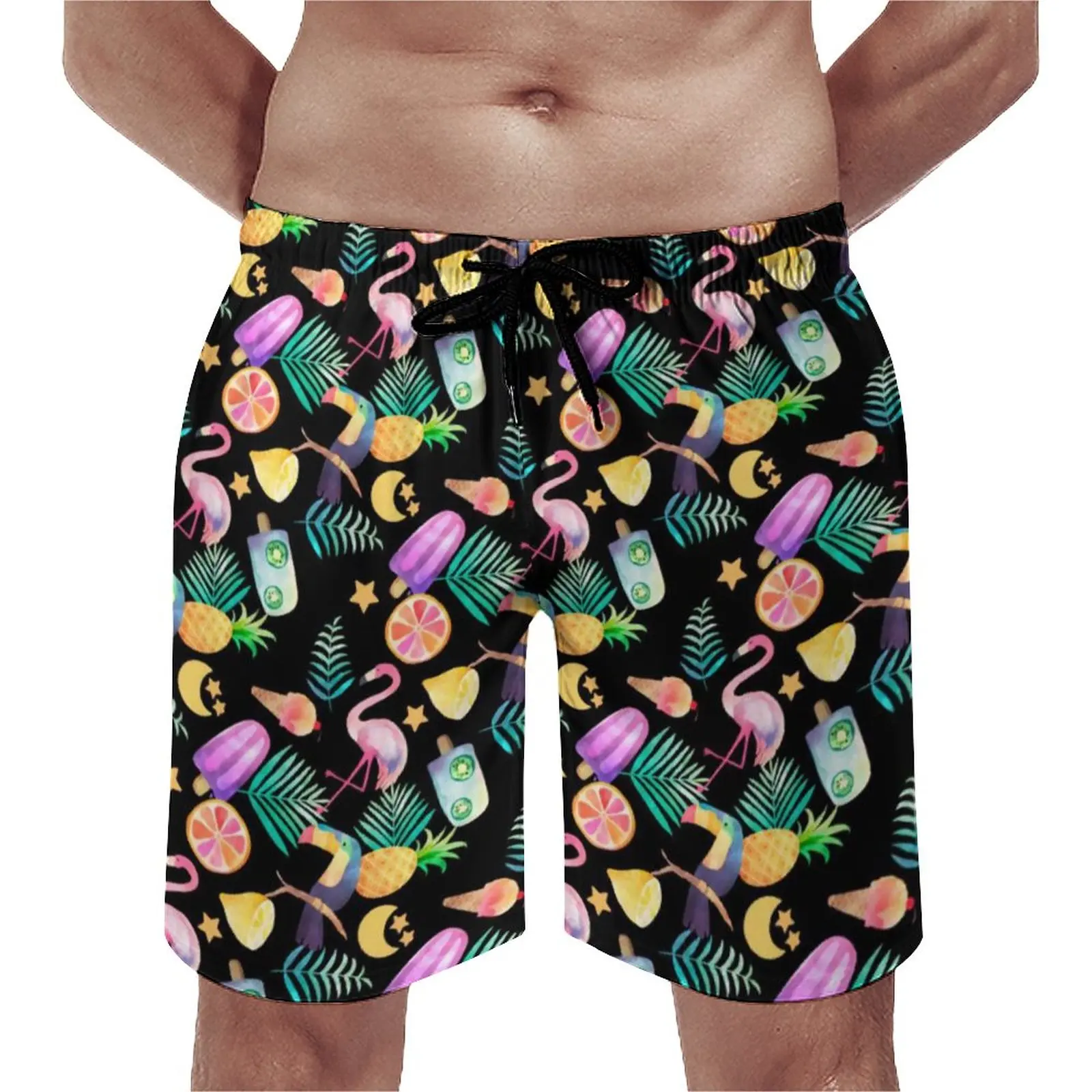 

Board Shorts Pink Flamingo Print Cute Swimming Trunks Colorful Tropical Quick Drying Running Surf Trendy Plus Size Beach Shorts