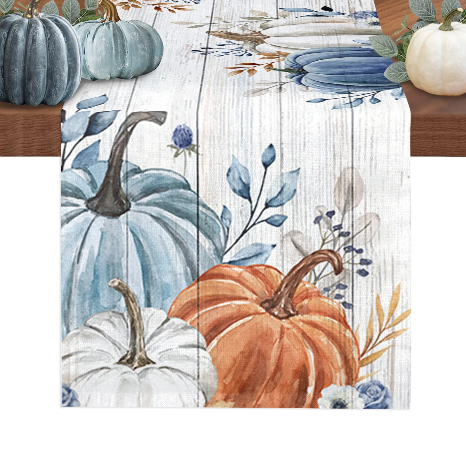 

Thanksgiving Pumpkin Blue Leaves Home Dining Room Decor Table Cloth Wedding Christmas Party Table Runners