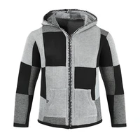 winterautumn mens jacket trendy contrast colors anti shrink patchwork zipper hooded knitted spring jacket for daily wear