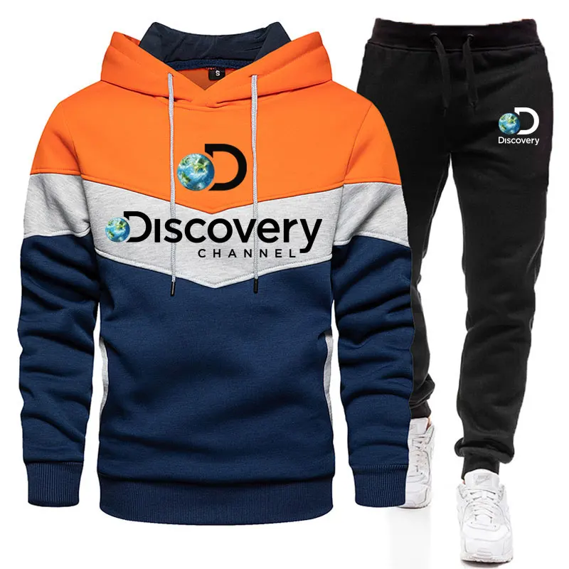 

Мужской спортивный костюм Discovery Channel, толстовка с капюшоном и спортивные штаны, осенне-зимние комплекты спортивной одежды, мужской комплект ...