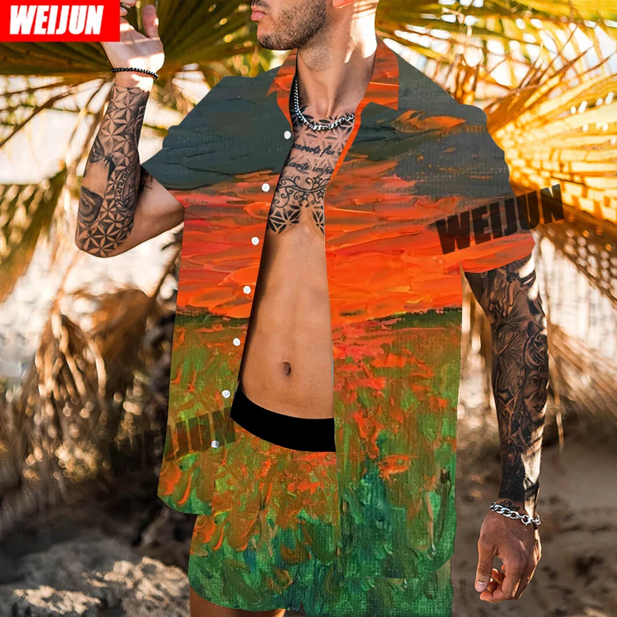 

2022 New Men's summer Men's Hawaiian shirt 3D digital printed shirt shorts beach suit set