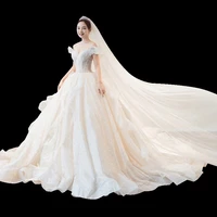 luxury bling sequin wedding dresses 2022 off the shoulder floor length princess church wedding dress vintage formal boho bride