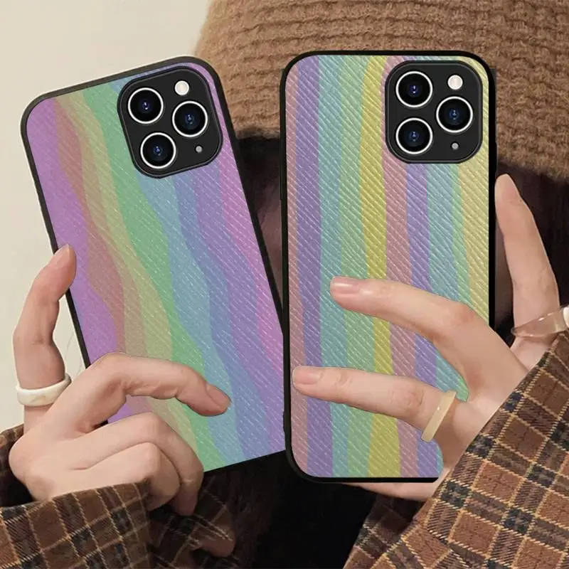 

Original Rainbow Phone Case Hard Leather Case for iPhone 11 12 13 Mini Pro Max 8 7 Plus SE 2020 X XR XS Coque
