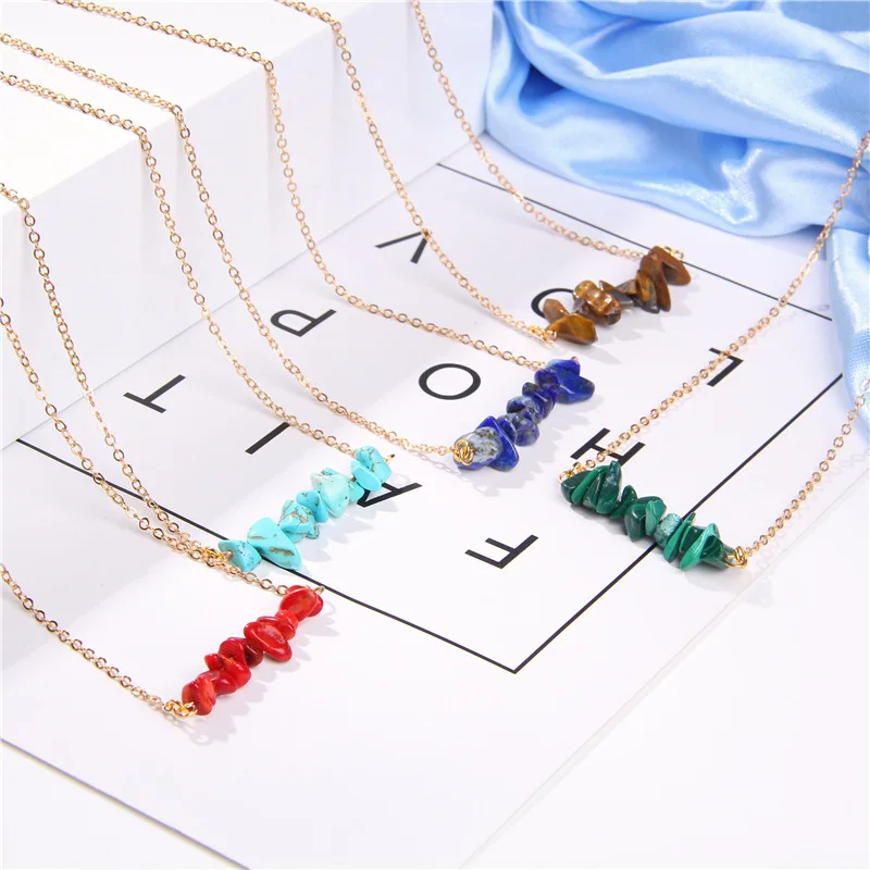 

Fashion Natural Chips Stone Necklace Women's Pendant Chain Choker Charm Gemstones Necklace Jewelry