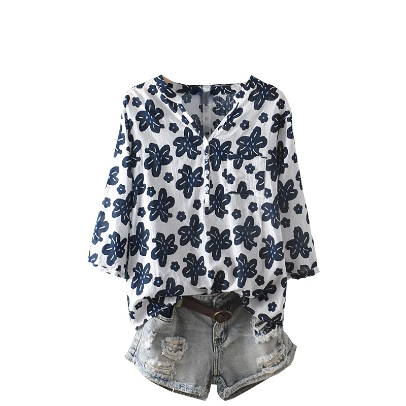 Женские рубашки с принтом V-образный вырез длинными рукавами повседневные топы