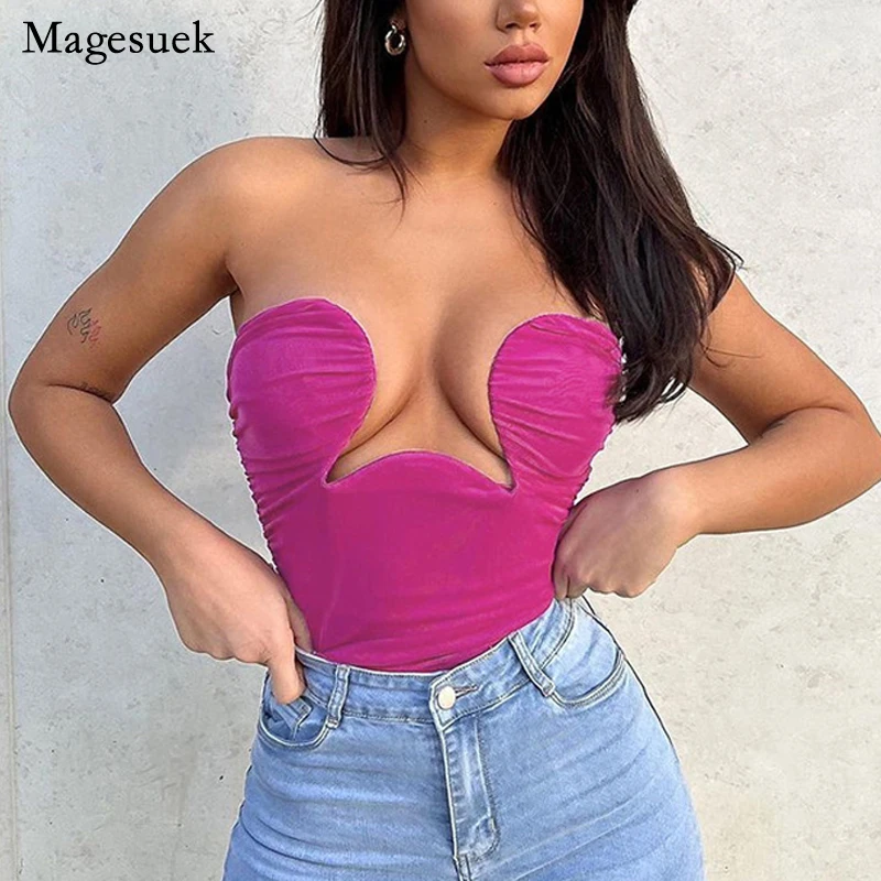 

Сексуальная розовая облегающая короткая футболка с открытой спиной, женские летние новые асимметричные майки для женщин, сексуальная праз...