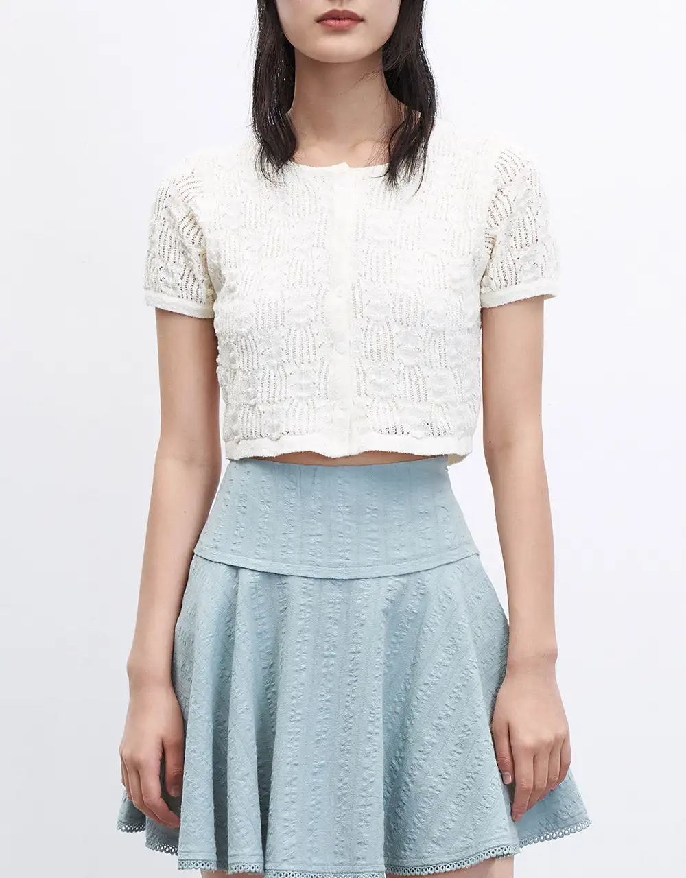 

Pointelle Short Sleeve Cardigan
