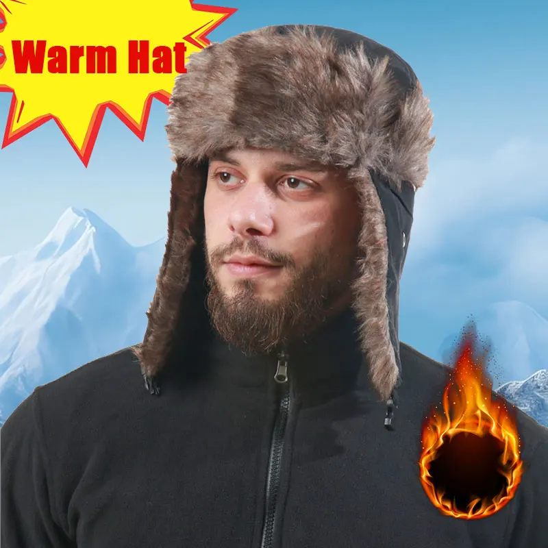 

Warm Men's Winter Trapper Aviator Trooper Earflap Russian Waterproof Ski Hat Bomber Cap Russian Warm Ear Protectors Hats