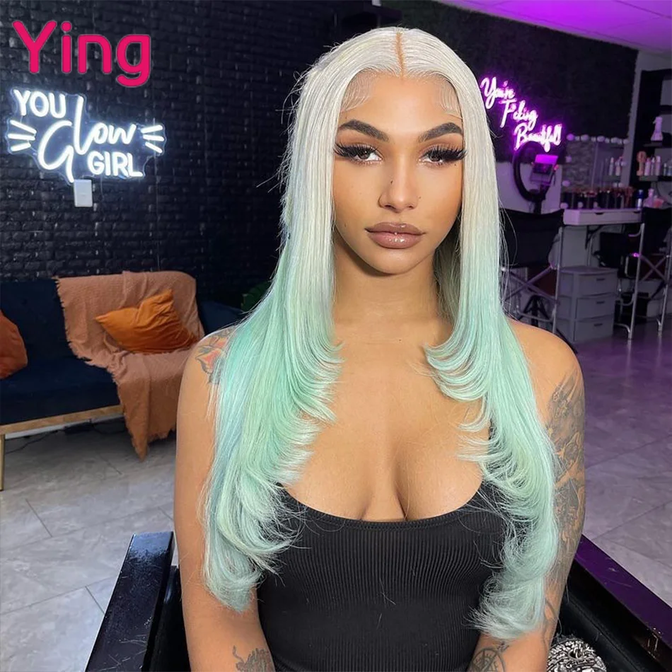 13x6 Lace Frontal Wig Bone Straight Bleu With Ombre 613 Blonde Colored Peruvian 180% Remy 30 Inch 13X4 Lace Front Human Hair Wig