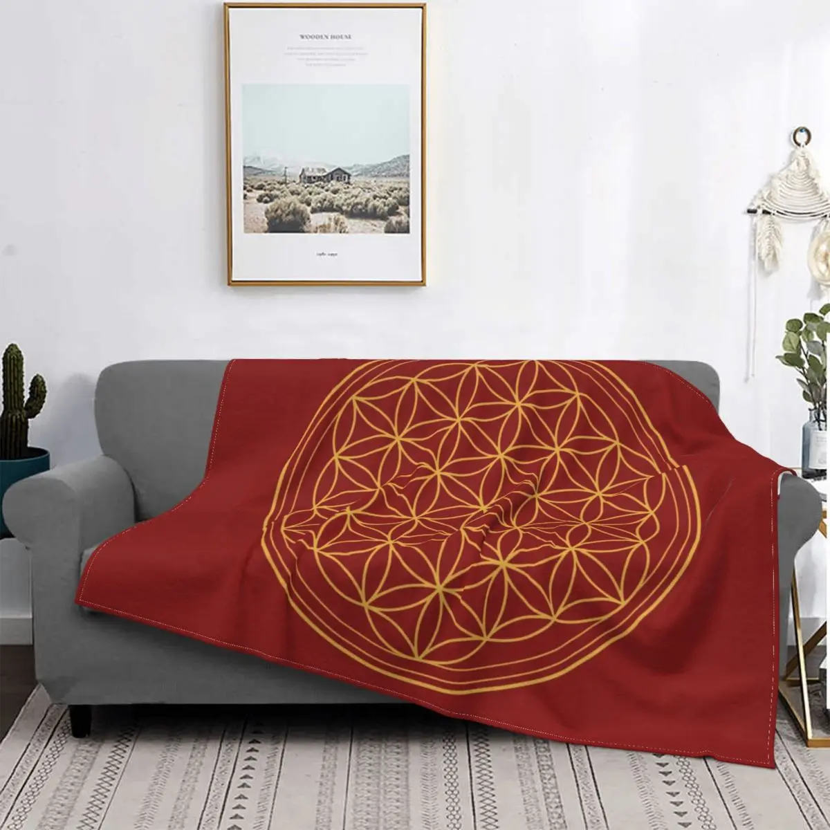 

Sacred Geometry Star Cluster Flannel Blankets Print Mandala Religious Soft Throw Blankets for Sofa Plush Quilt Flower of Life