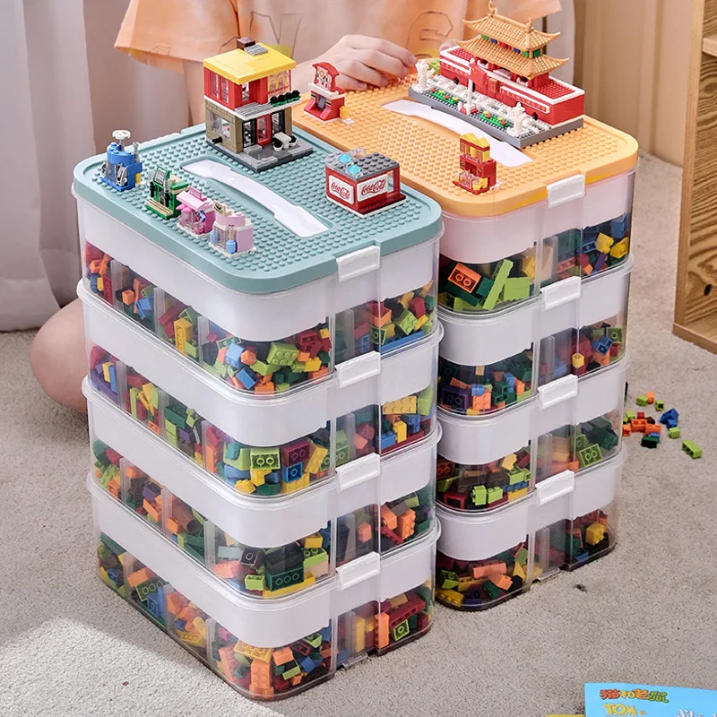 

2Layer Building Blocks Toys Storage Box for Lids Brick Shaped Plastic Kids Bin Child Toy Containers Sundries Stackable Organizer