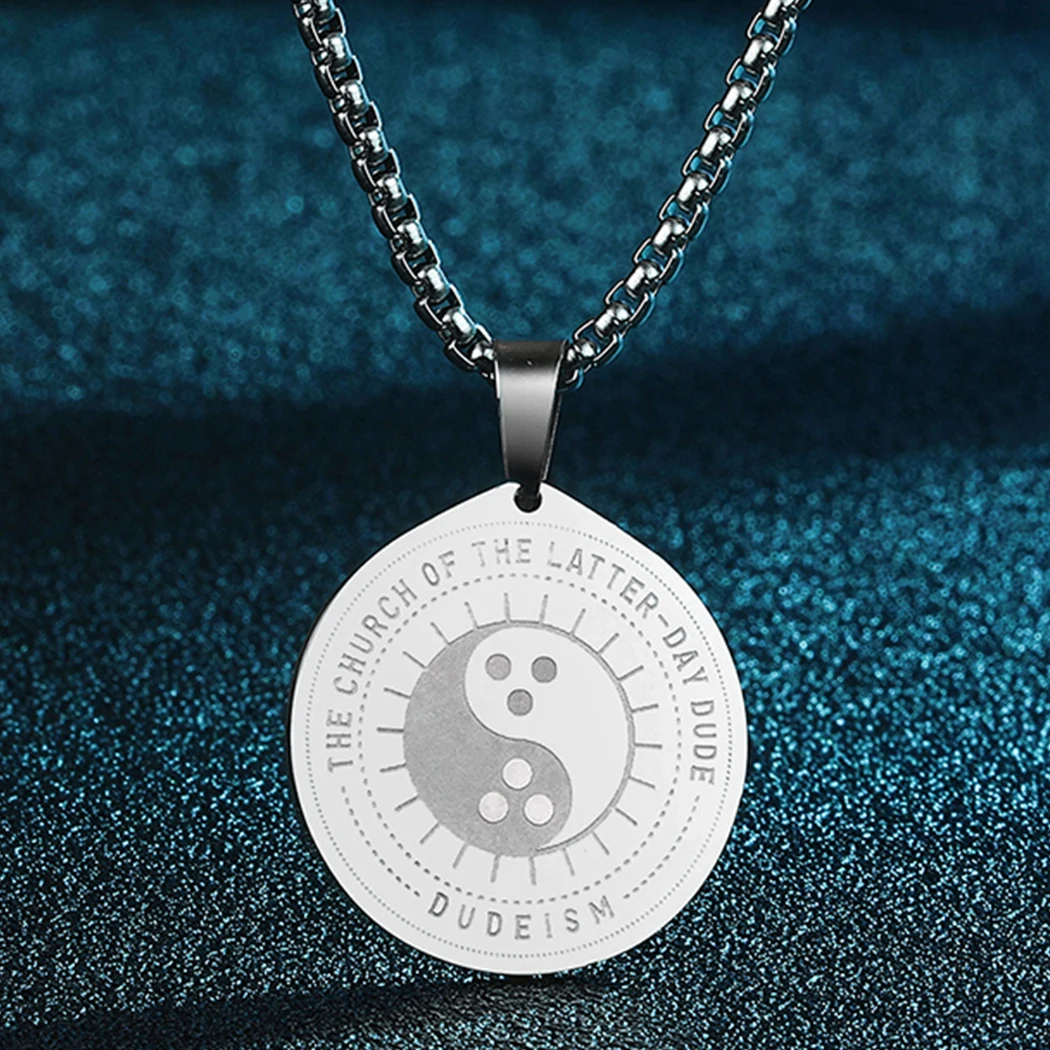 

Men's Necklace Stainless Steel Taoism Dudeism Totem Taiji Yin Yang Pendant Female Retro Round Amulet Talisman Protection Jewelry