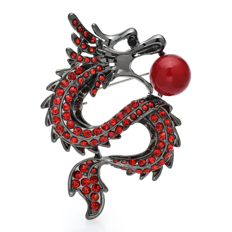 

Wuli&baby Red Dragon Brooches For Women Men Rhinestone Flying Dragon Party Office Brooch Pin Gifts