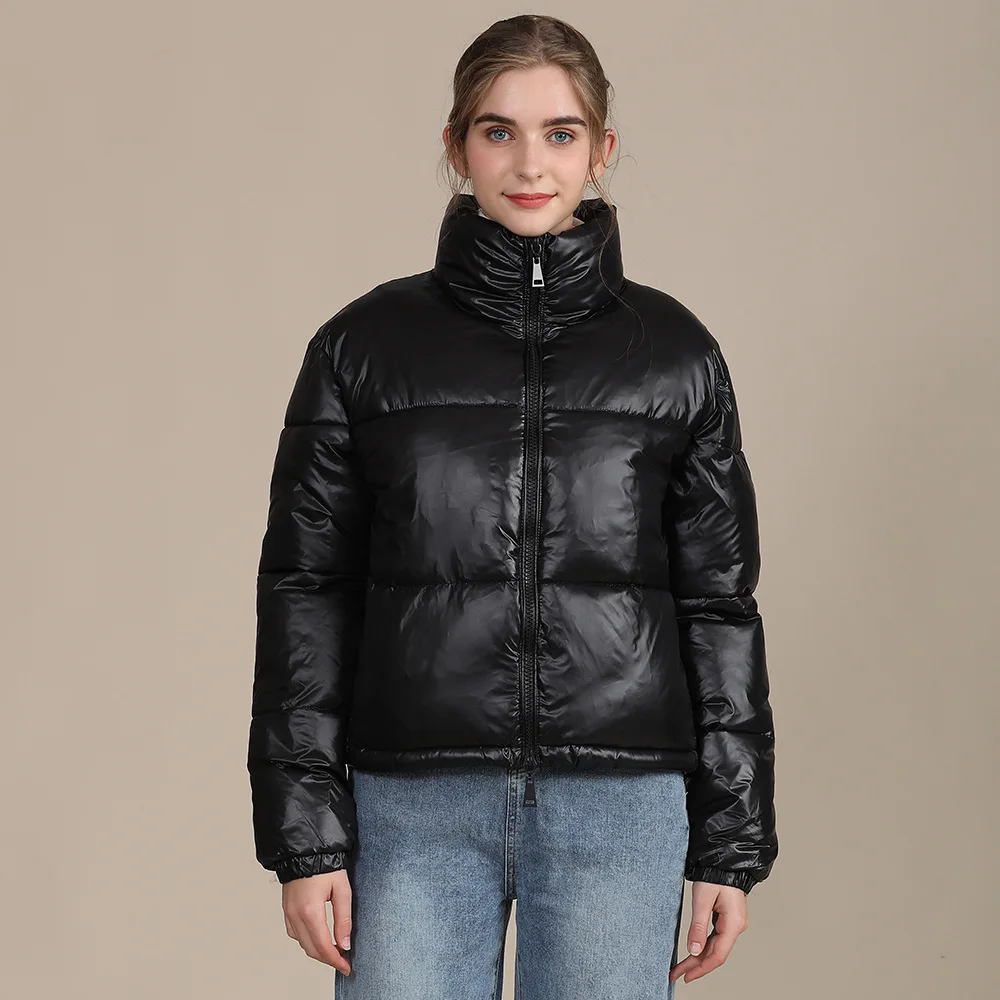 

Women Parka Winter Cotton-padded Jacket Short Shiny Black Puffer Jacket Oversize Girls Streetwear Warm Parkas Zip Up Windbreaker
