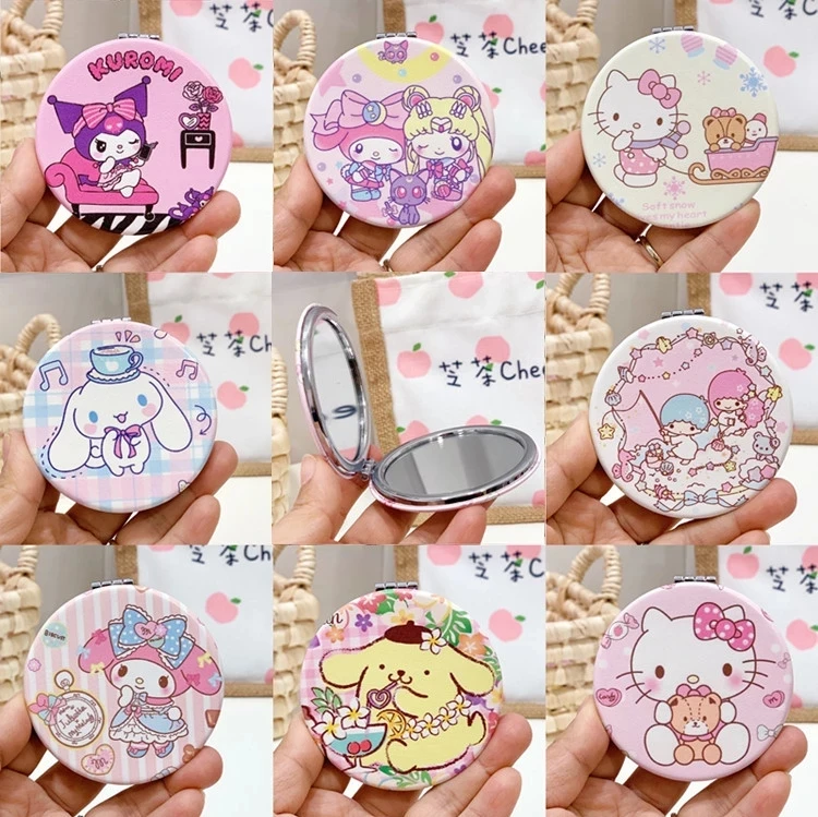 

Kawaii Sanrios Kuromi Melody Kitty Mini Makeup Mirror Portable Double-Sided Folding Mirror Round Cosmetic Mirror Girls Gifts