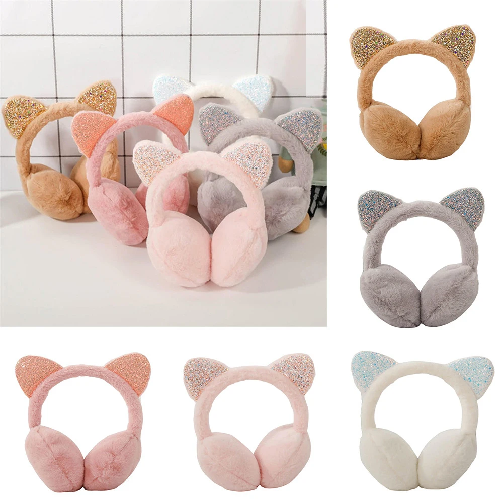 

Winter Plush Earmuff Glitter Sequin Cat Ear Ear Warmer Children Cartoon Animals Thicken Soft Earflaps Fashion Headband Ear Cover