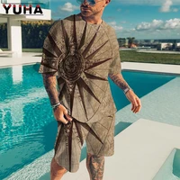 yuha funny summer menswomens classic 3d captain world map printing suit crew neck large size t shirt shorts 2 piece set for