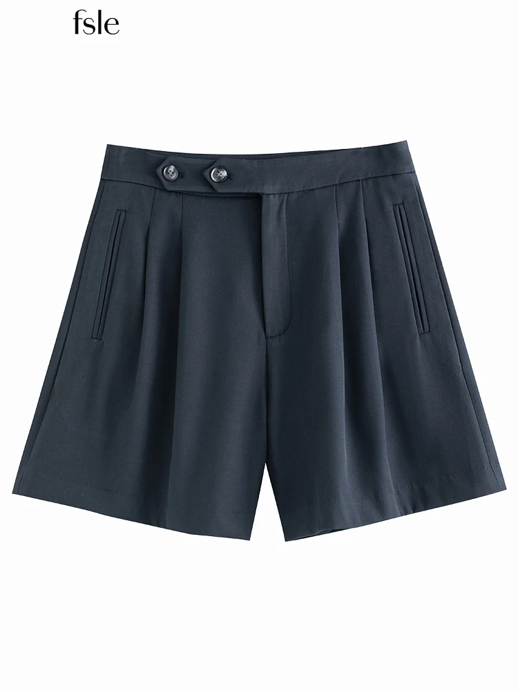 

FSLE Шикарный стиль Женские шорты Высокая талия Офисная леди Сплошной цвет Свободный Комфортный Лето 2022 Female Suit Shorts