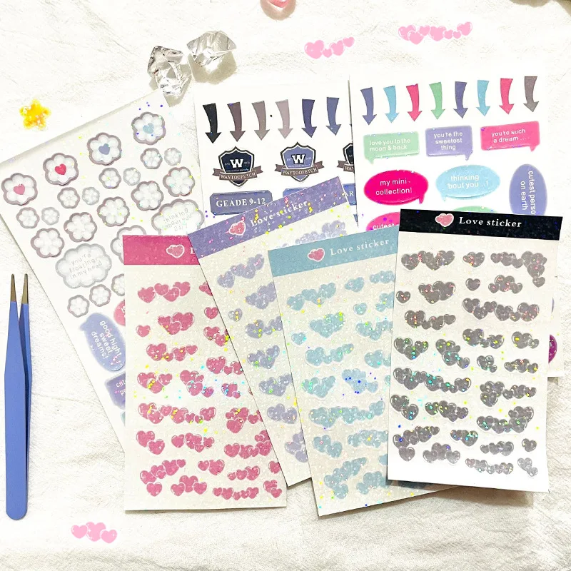 

2PCS KPOP Glitter Laser Bubble Heart Sticker PVC Waterproof Photo Album Photocards Decoration Stickers Fans DIY Collections D57